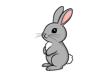 Obraz premium Gray Rabbit Illustration Simple Cute Bunny Design isolated on transparent background