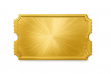 Golden ticket on transparent background symbolizing vip access, premium event invitation, or exclusive offer