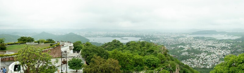 Panoramic view of Udaipur city in hazy environment