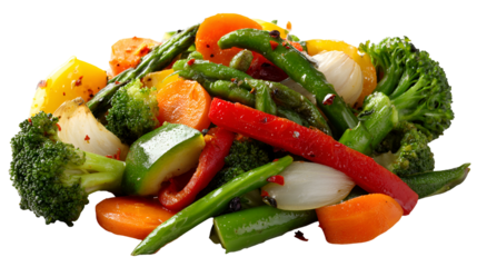 Healthy mixed steamed vegetables pile isolated on transparent background