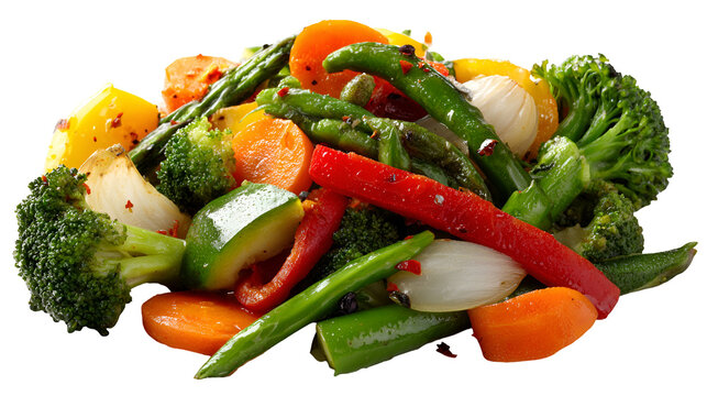 Healthy mixed steamed vegetables pile isolated on transparent background - Powered by Adobe