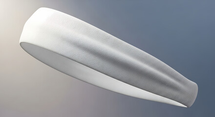 A white, athletic headband, made from a ribbed, moisture-wicking fabric, is shown floating in a dynamic way against a clean, neutral background.