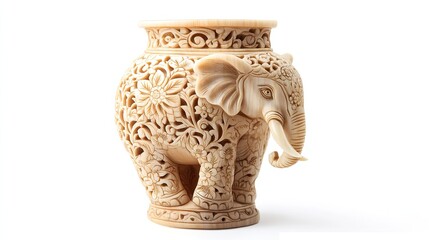 Intricately carved elephant vase artwork showcasing unique craftsmanship and design