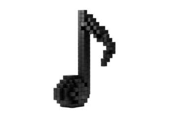 Black Pixelated Music Note on Transparent Background Digital Art