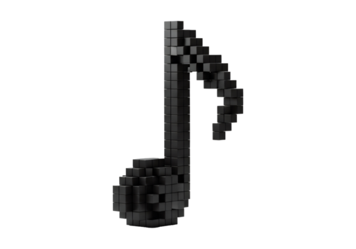 Black Pixelated Music Note on Transparent Background Digital Art - Powered by Adobe