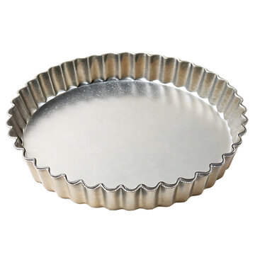 An empty round fluted tart tin for pastries isolated on a transparent background png