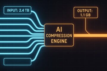 AI Compression Engine Showing 2.4 TB Input Converted Into 1.1 GB Output on Digital Interface
