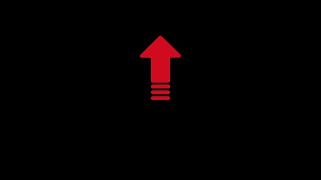 Animated arrow pointing up on black background.Abstract glowing uparrow icon animation.