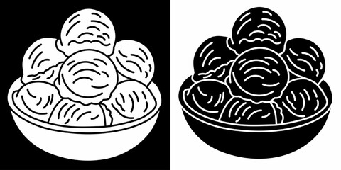 Minimalist Ice Cream Bowl Silhouette – Black and White Dessert Illustration
