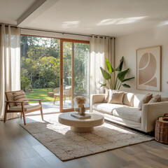 Fototapeta premium Modern Living Room with Garden View