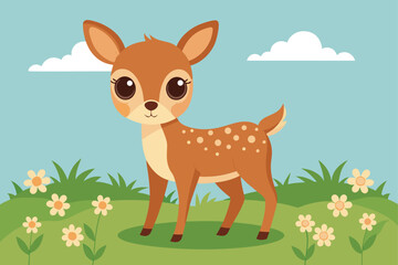 Fototapeta premium baby deer with big eyes standing in a meadow of da.eps