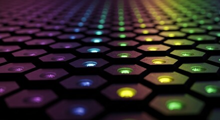 Dynamic glowing honeycomb grid with vibrant, futuristic colors