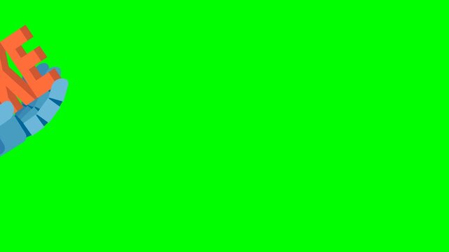 AI technology false information concept. Word "FAKE". Fake word robotic hand with letters. Fake news, false information, unethical bad support in chatbot mobile app. 2d flat animation. Alpha channel	