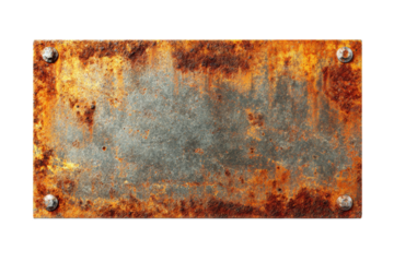 A rusted metal sign with a hole in the middle