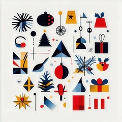 Isolated flat lay composition of abstract holiday decor featuring stylized icons arranged in a neat modern vector composition with ample negative space
