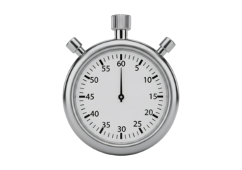 Detailed Chrome Stopwatch Showing Time on a Transparent Background for Punctuality and Time Management