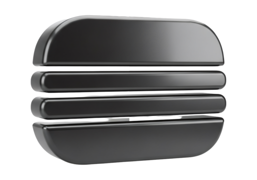 Glossy Black Hamburger Icon Detailed 3D Render on Transparent Background Minimalist Design For Website Interface and Food Concepts