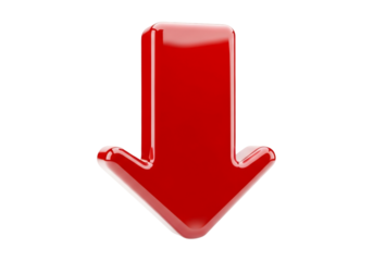 Glossy Red Down Arrow Sign Pointing Downwards Isolated on Transparent Background Direction and Navigation Symbol