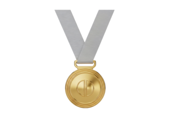 Golden Achievement Medal with Silver Ribbon Against Black Background a Symbol of Victory and Success in 3D Rendering