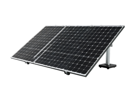 Two solar panels angled on a stand