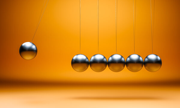 Newton's cradle 3d on orange background
