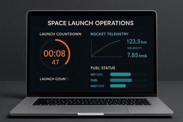 Rocket Launch Dashboard Displaying Countdown, Telemetry and Fuel Status on Space Operations Interface
