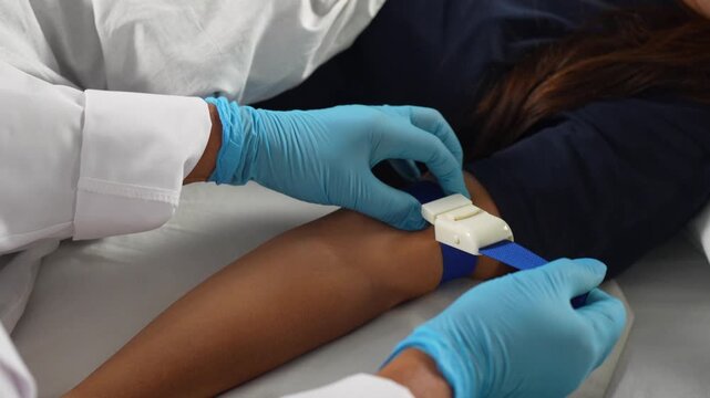 Doctor Attaching Tourniquet for Blood Draw
