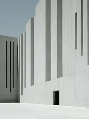 Obraz premium Black and white photograph of a modern building with a minimalist design.