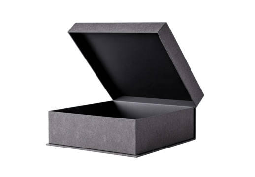 Open gray box, interior dark