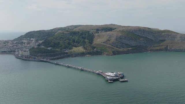 Aerial view of Llandudno in North Wales. Seaside town with victorian promenade and beautiful scenery