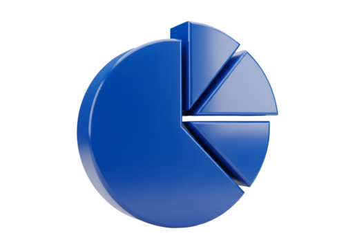 Isolated Blue Pie Chart Shows Business Data and Statistics on Transparent Background