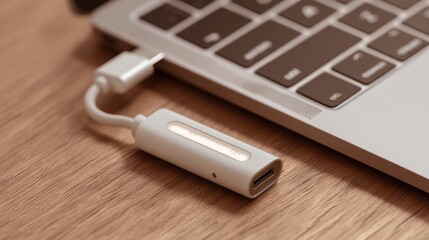 Minimalist USB Dongle Plugged Into Hub for Data Transfer