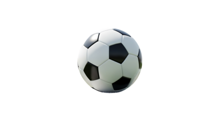 Classic black and white soccer ball with detailed stitching and texture isolated on a transparent background