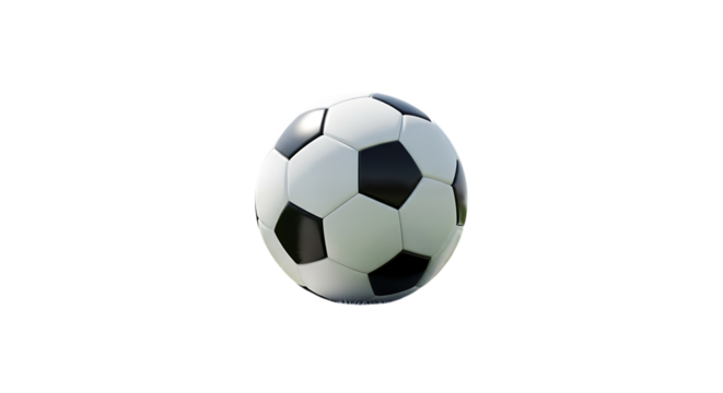 Classic black and white soccer ball with detailed stitching and texture isolated on a transparent background