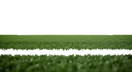 Close up of green artificial turf with a white line marking a sports field isolated on a transparent background