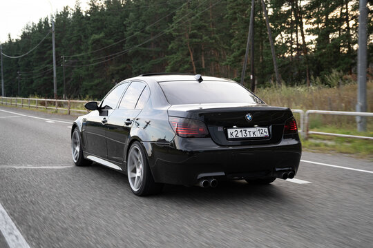 KRASNOYARSK, RUSSIA - July 31, 2025: Black BMW M5 E60