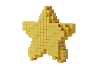 Isolated Yellow Star Pixelated Geometric Shape In Transparent Background 3D Rendering