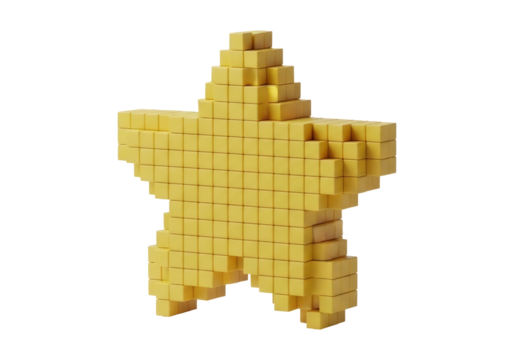 Isolated Yellow Star Pixelated Geometric Shape In Transparent Background 3D Rendering