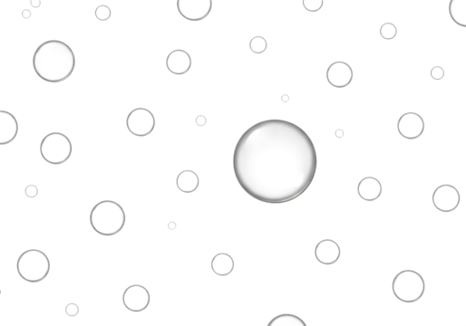 Numerous white rings and spheres with subtle shading against a dark background isolated on a transparent background