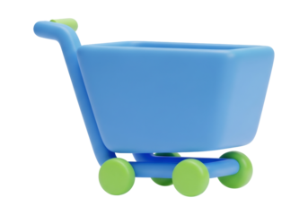 Light Blue Shopping Cart with Green Accents on Transparent Background a 3D Render