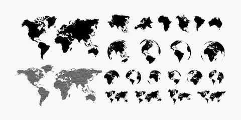 Earth continents set. Globe silhouette. World map collection. illsutrated on white back ground