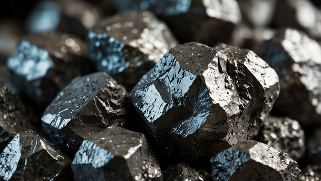 Macro Closeup of Raw Lead Ore Nugget on White Background