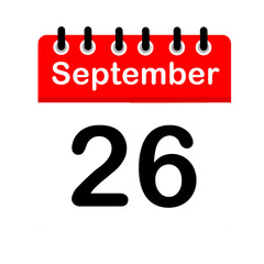 September 26 calendar icon flat design illustration. Calendar template, red and white, sticker, poster, banner, emoticon.
