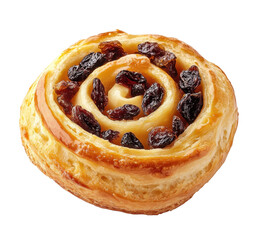 Delicious raisin danish pastry isolated on transparent background, a sweet treat