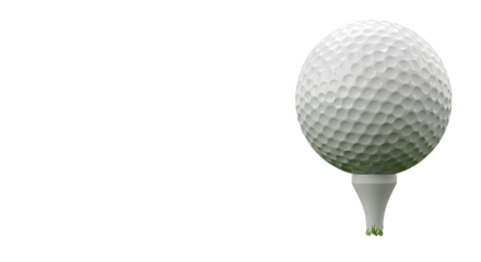 White golf ball resting on a white tee with hints of green grass isolated on a transparent background