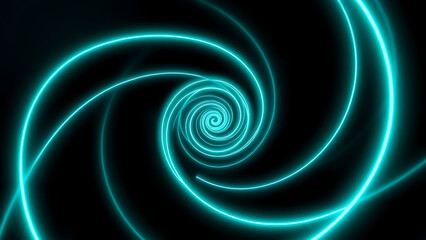 Neon Teal Spiral Lines on Matte Black Futuristic Wallpaper