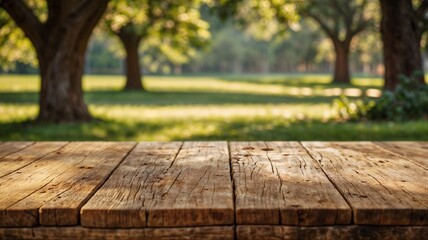 wooden table in the park