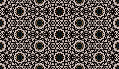 Vintage seamless lace floral pattern with black and white retro arabesque flower decoration