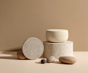 Beige cosmetic display with stones