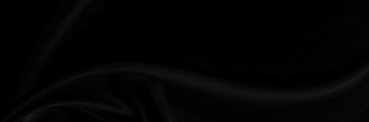 Black gray satin dark fabric texture luxurious shiny that is abstract silk cloth panorama background with patterns soft waves blur beautiful.